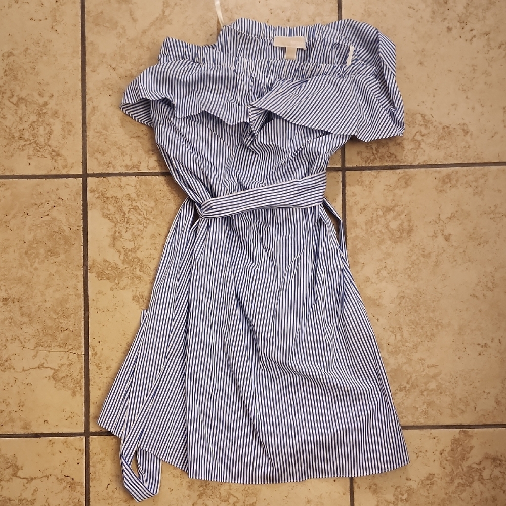 Michaels Blue and White Striped Mini Dress